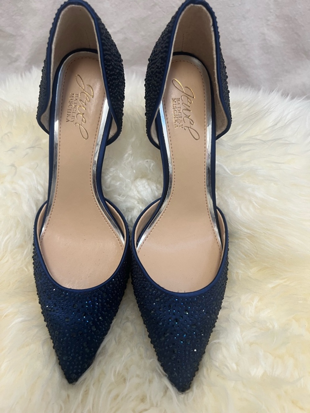 Jewel‎ Badgley Mischka Grace 2 Piece Navy Stiletto Heel Crystal Accents Sz 7 - Picture 2 of 8